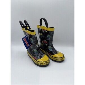 Monster Trucks Rubber Rain Snow Boots Toddler 7 Boys Girls Black /Yellow NWT
